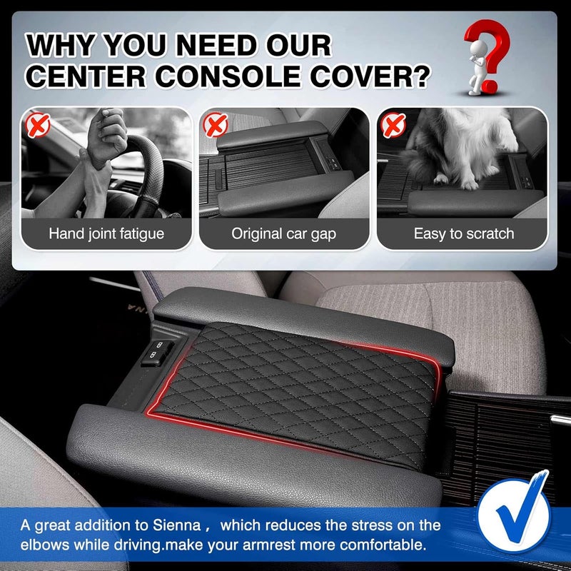 Autorder Center Console Cover for Toyota Sienna 2021-2025 2026 Accessories Memory Foam Armrest Cushion with Anti-Scratch Leather Protector Covers Black - Image 3